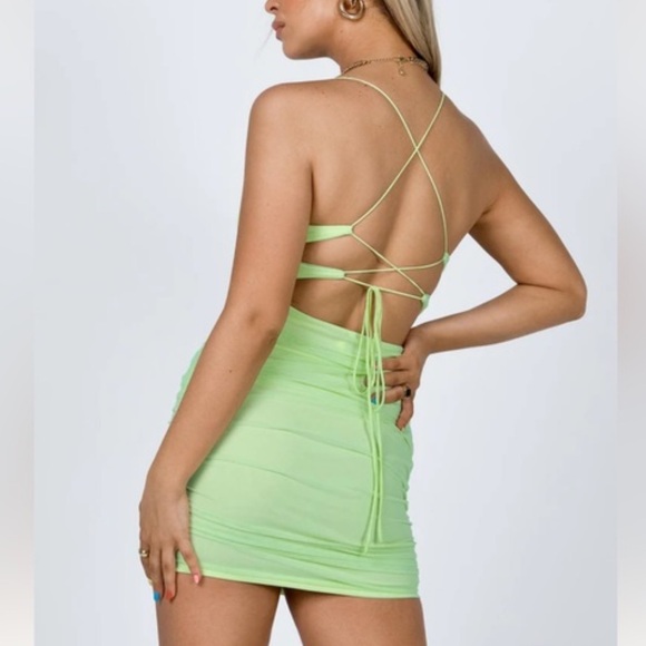 Princess Polly Neon Green Ruched Mini Dress - Picture 4 of 12